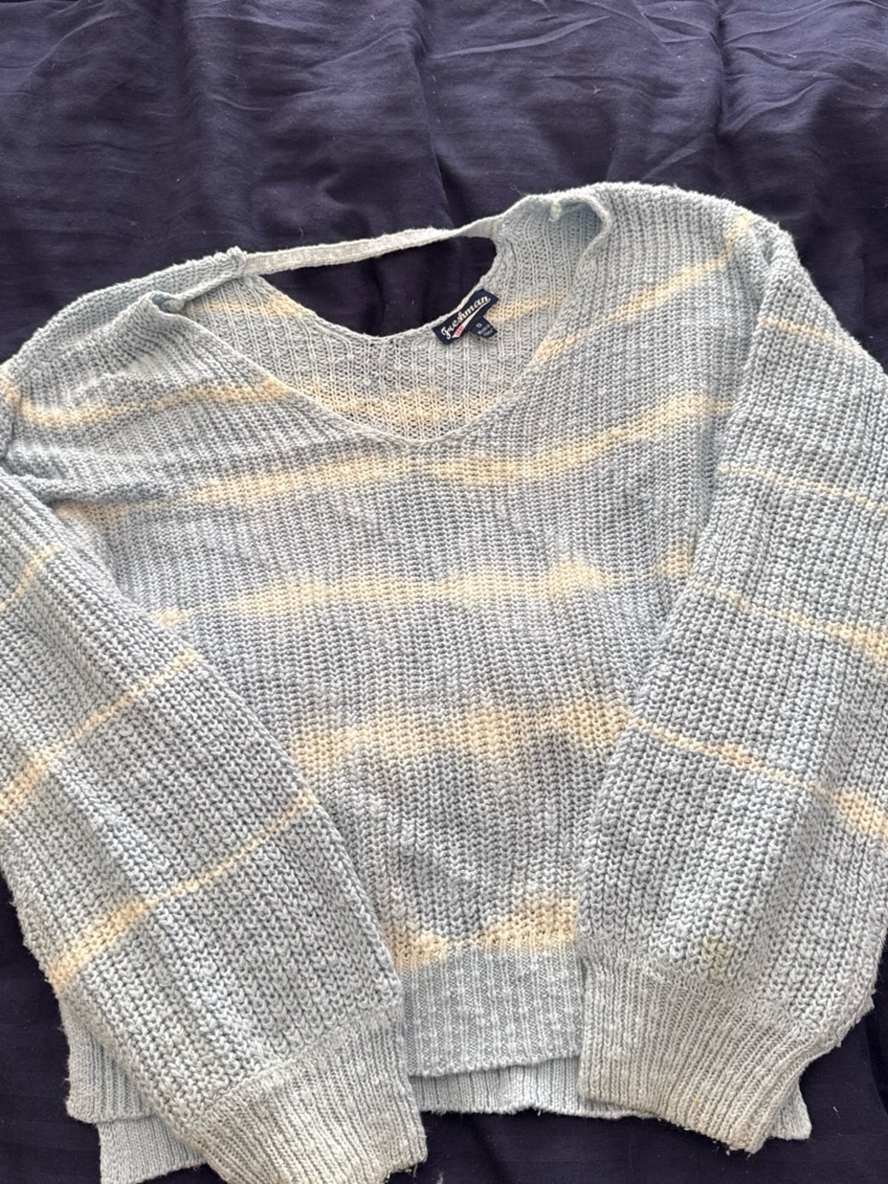 Freshman Light Blue and Cream Striped V-Neck Sweater